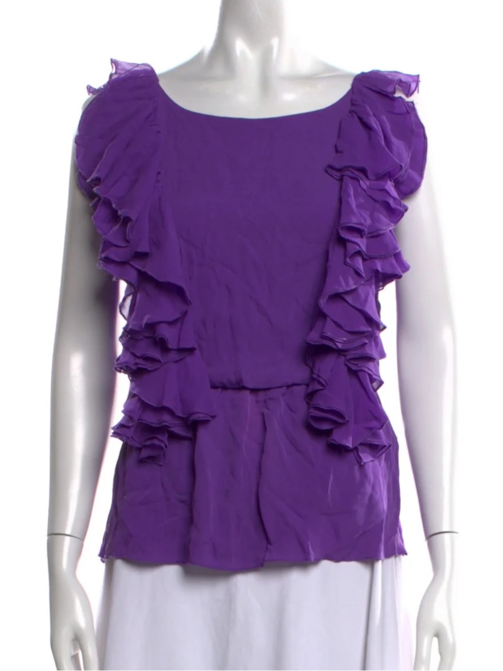 Alice + Olivia Purple Silk Ruffle Front Blouse